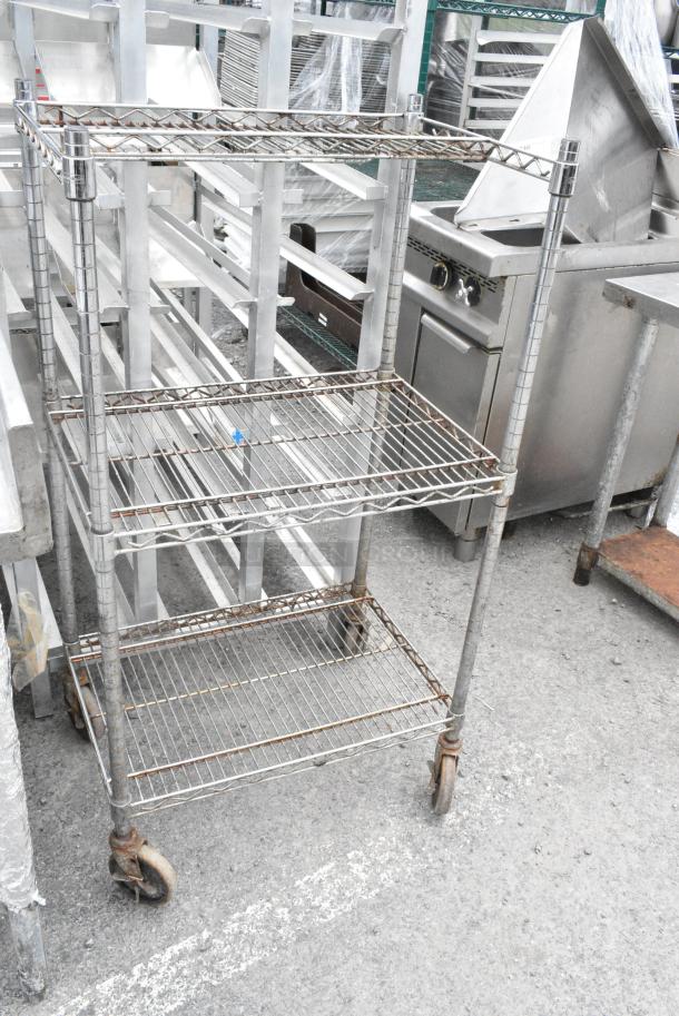 Chrome Finish 3 Tier Wire Shelving Unit on Commercial Casters. BUYER MUST DISMANTLE. PCI CANNOT DISMANTLE FOR SHIPPING. PLEASE CONSIDER FREIGHT CHARGES. - Image 7 of 7