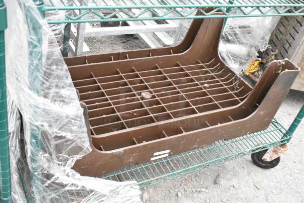 Green Finish 4 Tier Wire Shelving Unit w/ Brown Poly Dunnage Rack. BUYER MUST DISMANTLE. PCI CANNOT DISMANTLE FOR SHIPPING. PLEASE CONSIDER FREIGHT CHARGES. - Image 3 of 7