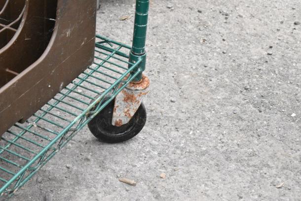 Green Finish 4 Tier Wire Shelving Unit w/ Brown Poly Dunnage Rack. BUYER MUST DISMANTLE. PCI CANNOT DISMANTLE FOR SHIPPING. PLEASE CONSIDER FREIGHT CHARGES. - Image 4 of 7