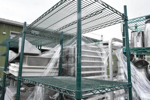 Green Finish 4 Tier Wire Shelving Unit w/ Brown Poly Dunnage Rack. BUYER MUST DISMANTLE. PCI CANNOT DISMANTLE FOR SHIPPING. PLEASE CONSIDER FREIGHT CHARGES. - Image 7 of 7