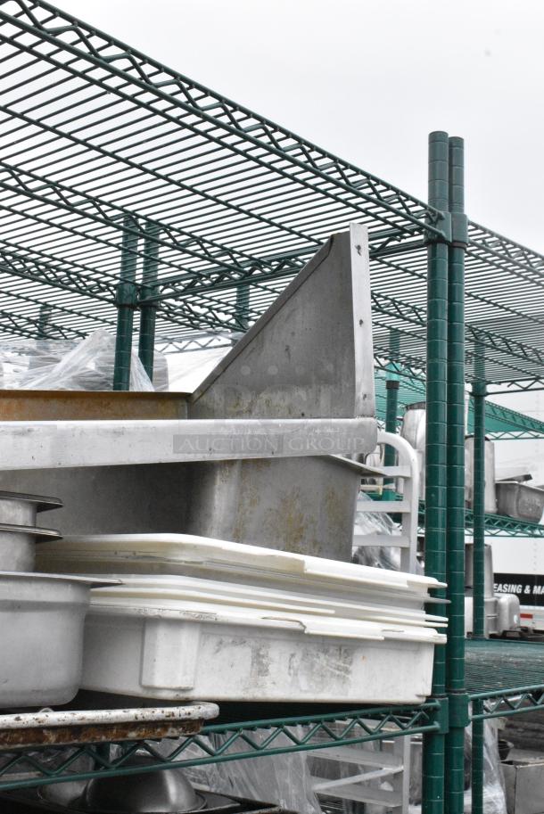 Green Finish 4 Tier Wire Shelving Unit on Commercial Casters w/ Contents Including Metal Baking Pans, Poly Dough Bins and Shelf. BUYER MUST DISMANTLE. PCI CANNOT DISMANTLE FOR SHIPPING. PLEASE CONSIDER FREIGHT CHARGES. - Image 11 of 11