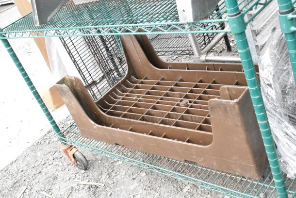 Green Finish 6 Tier Wire Shelving Unit on Commercial Casters w/ Contents Including Poly Dunnage Rack and Shelf. BUYER MUST DISMANTLE. PCI CANNOT DISMANTLE FOR SHIPPING. PLEASE CONSIDER FREIGHT CHARGES. - Image 4 of 10