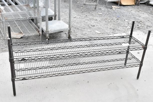 Black Finish 2 Tier Wire Shelving Unit. BUYER MUST DISMANTLE. PCI CANNOT DISMANTLE FOR SHIPPING. PLEASE CONSIDER FREIGHT CHARGES. - Image 1 of 4