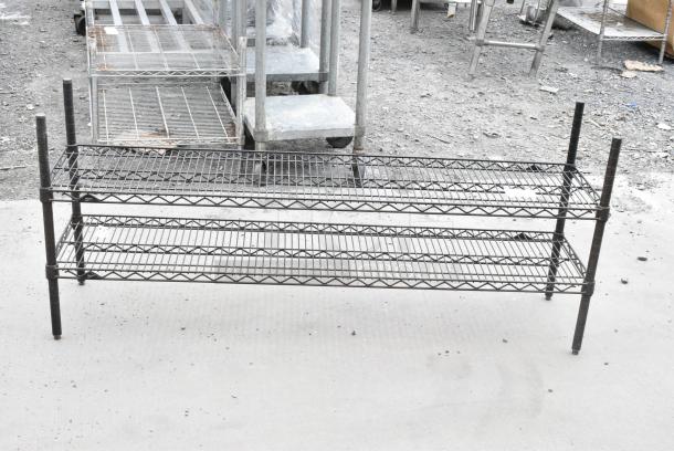 Black Finish 2 Tier Wire Shelving Unit. BUYER MUST DISMANTLE. PCI CANNOT DISMANTLE FOR SHIPPING. PLEASE CONSIDER FREIGHT CHARGES. - Image 3 of 4