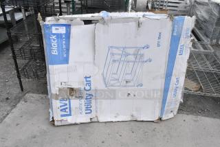 BRAND NEW SCRATCH AND DENT! Lavex 475CARTFD3LG 36 5/8" x 20" x 36 5/8" Large Black 3-Shelf Folding Plastic Utility Cart with Ergonomic Handles. May Be Missing Pieces.