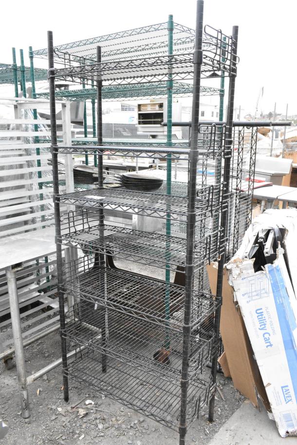 Black Finish 7 Tier Wire Shelving Unit. BUYER MUST DISMANTLE. PCI CANNOT DISMANTLE FOR SHIPPING. PLEASE CONSIDER FREIGHT CHARGES. - Image 2 of 5