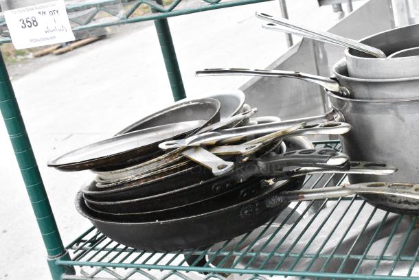 Green Finish 6 Tier Wire Shelving Unit on Commercial Casters w/ Contents Including Stainless Steel Drop In Bins, Skillets, Sauce Pans and Metal Baking Pans. BUYER MUST DISMANTLE. PCI CANNOT DISMANTLE FOR SHIPPING. PLEASE CONSIDER FREIGHT CHARGES. - Image 12 of 17