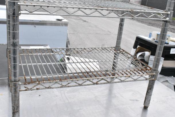 Chrome Finish 3 Tier Wire Shelving Unit. BUYER MUST DISMANTLE. PCI CANNOT DISMANTLE FOR SHIPPING. PLEASE CONSIDER FREIGHT CHARGES. - Image 4 of 6