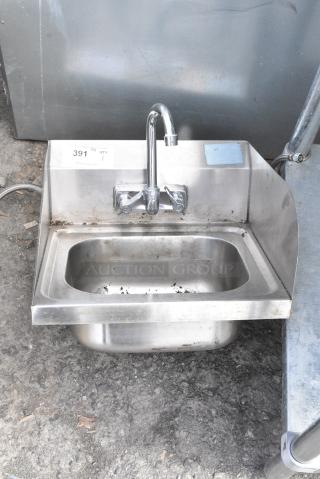 Stainless Steel Single Bay Sink w/ Faucet, Handles and Side Splash Guards.