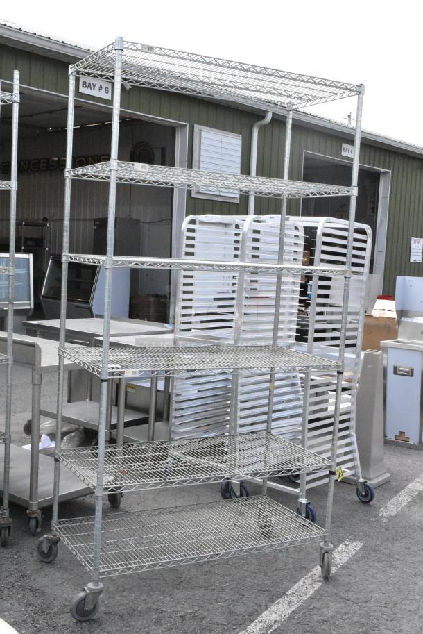 Chrome Finish 6 Tier Wire Shelving Unit on Commercial Casters. BUYER MUST DISMANTLE. PCI CANNOT DISMANTLE FOR SHIPPING. PLEASE CONSIDER FREIGHT CHARGES. - Image 3 of 8