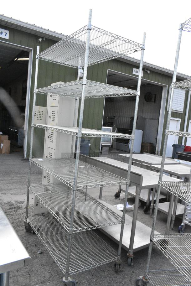 Chrome Finish 6 Tier Wire Shelving Unit on Commercial Casters. BUYER MUST DISMANTLE. PCI CANNOT DISMANTLE FOR SHIPPING. PLEASE CONSIDER FREIGHT CHARGES. - Image 1 of 6