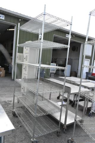 Chrome Finish 6 Tier Wire Shelving Unit on Commercial Casters. BUYER MUST DISMANTLE. PCI CANNOT DISMANTLE FOR SHIPPING. PLEASE CONSIDER FREIGHT CHARGES.