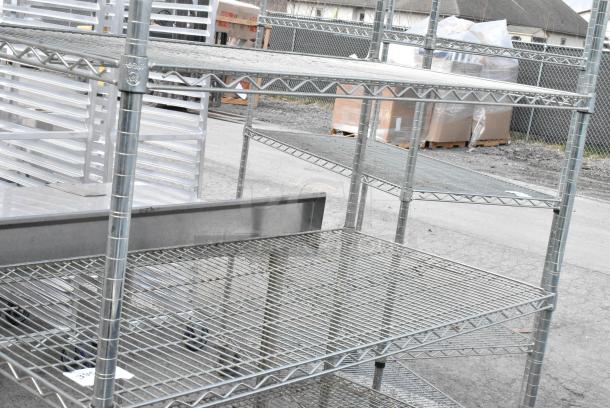 Chrome Finish 6 Tier Wire Shelving Unit on Commercial Casters. BUYER MUST DISMANTLE. PCI CANNOT DISMANTLE FOR SHIPPING. PLEASE CONSIDER FREIGHT CHARGES. - Image 5 of 6