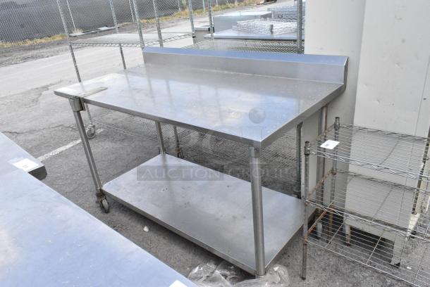 Stainless Steel Table w/ Commercial Can Opener Mount, Metal Under Shelf and Back Splash on Commercial Casters. - Image 1 of 6