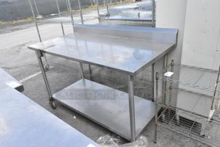 Stainless Steel Table w/ Commercial Can Opener Mount, Metal Under Shelf and Back Splash on Commercial Casters.
