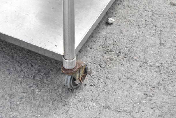 Stainless Steel Table w/ Commercial Can Opener Mount, Metal Under Shelf and Back Splash on Commercial Casters. - Image 3 of 6