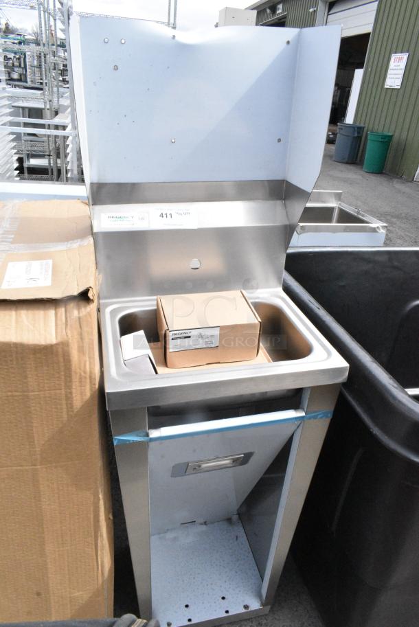 BRAND NEW SCRATCH AND DENT! Regency 600HS17FPB Hands Free Hand Sink with Pedestal Base - Image 1 of 7