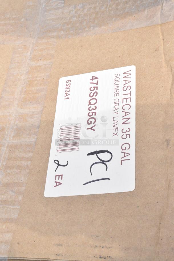 BRAND NEW SCRATCH AND DENT!  Box of 2 Lavex 475SQ35GY 35 Gallon Gray Square Trash Can - Image 3 of 6