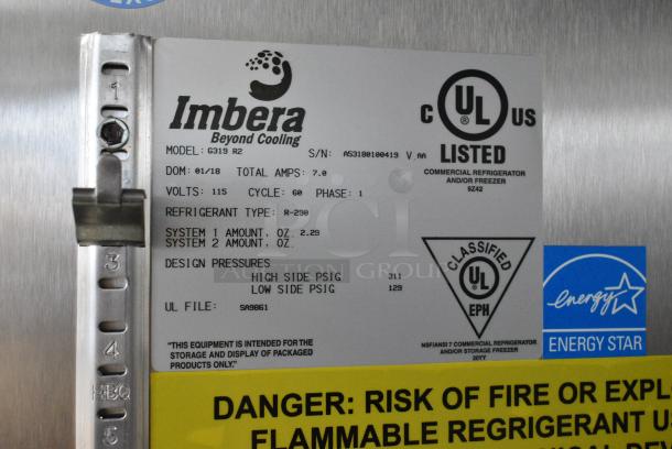 BRAND NEW SCRATCH AND DENT! Imbera G319 ENERGY STAR Metal Commercial Single Door Reach In Cooler Merchandiser w/ Poly Coated Racks. 115 Volts, 1 Phase. Tested and Working! - Image 4 of 5