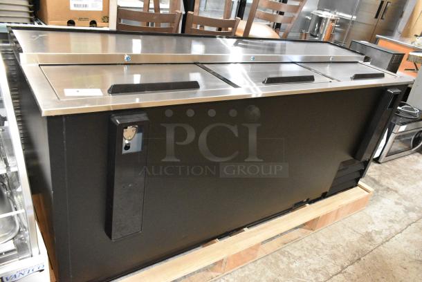 BRAND NEW SCRATCH AND DENT! 2024 Avantco 178HBB80HC Stainless Steel Commercial Back Bar Bottle Cooler w/ 3 Sliding Lids. 115 Volts, 1 Phase. Tested and Working! - Image 1 of 9