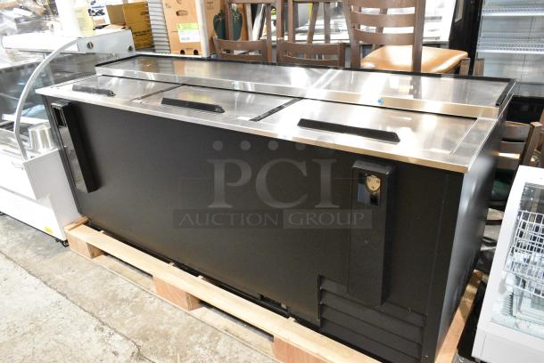 BRAND NEW SCRATCH AND DENT! 2024 Avantco 178HBB80HC Stainless Steel Commercial Back Bar Bottle Cooler w/ 3 Sliding Lids. 115 Volts, 1 Phase. Tested and Working! - Image 2 of 9
