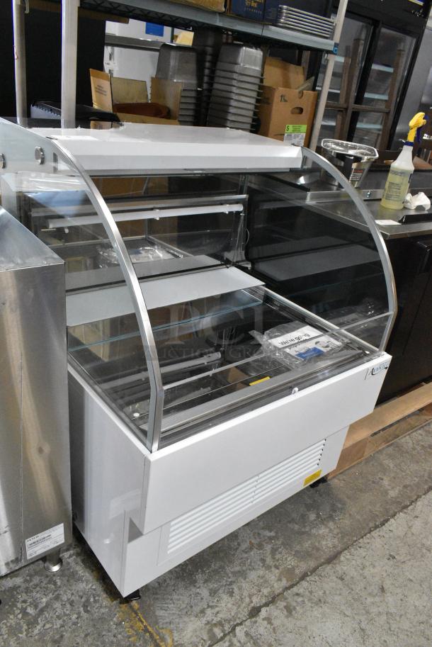 BRAND NEW SCRATCH AND DENT! 2024 Avantco 193HAC36W 36" White Horizontal Air Curtain Merchandiser with 1 Shelf and LED Lighting on Commercial Casters. 115 Volts, 1 Phase. Tested and Working! - Image 2 of 7