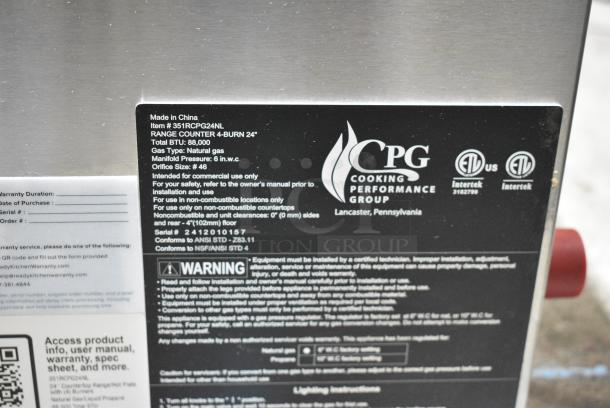 BRAND NEW SCRATCH AND DENT! 2024 Cooking Performance Group CPG 351RCPG24NL Stainless Steel Commercial 4 Burner Gas Countertop Range / Hot Plate - 88,000 BTU. - Image 6 of 8