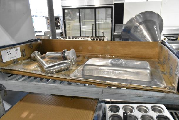 BRAND NEW SCRATCH AND DENT! Eversteel by T&S S-1230 Stainless Steel Water Station and Deck Mount Glass Filler with 8" Pedestal and Dark Blue Push-Back Actuation Arm - Image 2 of 3
