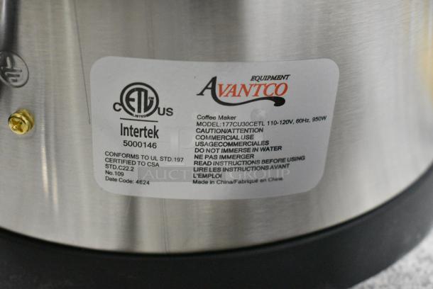 BRAND NEW SCRATCH AND DENT! Avantco CU30CETL 30 Cup (150 oz.) Double Wall Stainless Steel Coffee Urn / Coffee Percolator. 120 Volts, 1 Phase. - Image 8 of 9