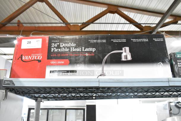 BRAND NEW SCRATCH AND DENT! Avantco HLDBL24BK 24" Black Dual Arm Stainless Steel Heat Lamp. 120 Volts, 1 Phase. - Image 1 of 3