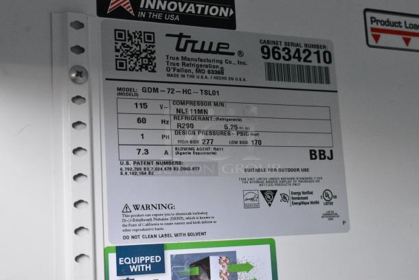 2019 True GDM-72-HC Metal Commercial 3 Door Reach In Cooler Merchandiser w/ Poly Coated Racks. 115 Volts, 1 Phase. Tested and Working! - Image 7 of 7