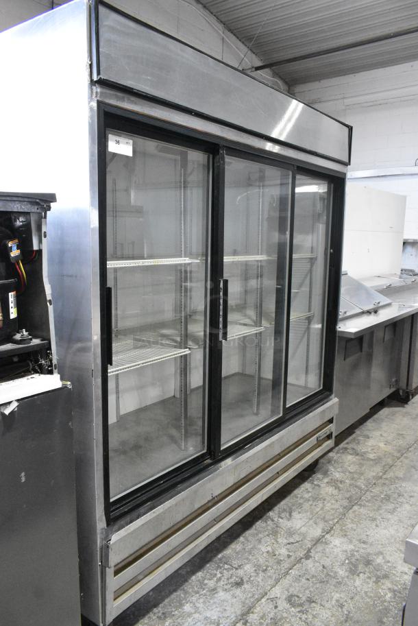 Beverage Air MF65 Metal Commercial 3 Door Reach In Cooler Merchandiser w/ Poly Coated Racks on Commercial Casters. 115 Volts, 1 Phase. Tested and Working! - Image 1 of 9
