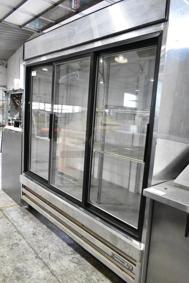 Beverage Air MF65 Metal Commercial 3 Door Reach In Cooler Merchandiser w/ Poly Coated Racks on Commercial Casters. 115 Volts, 1 Phase. Tested and Working! - Image 2 of 9