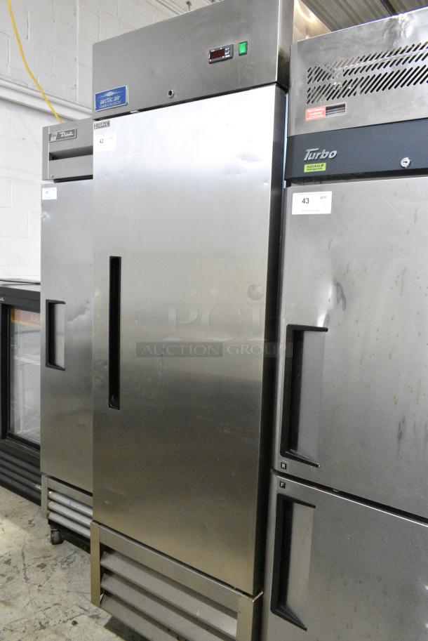 Arctic Air AF23 Stainless Steel Commercial Single Door Reach In Freezer w/ Poly Coated Racks on Commercial Casters. 115 Volts, 1 Phase. Tested and Powers On But Does Not Get Cold - Image 1 of 5