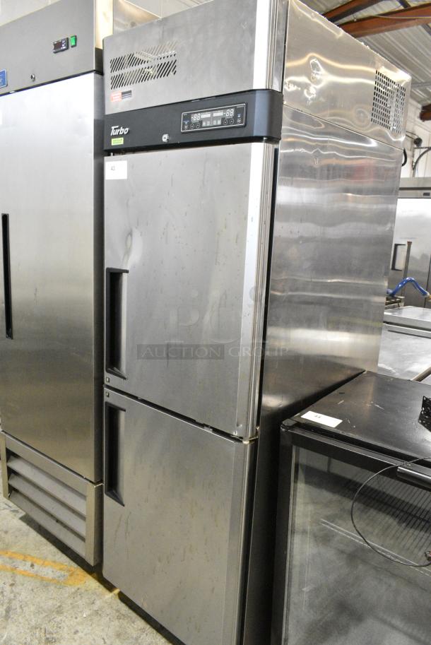 Turbo Air M3RF19-2-N Stainless Steel Commercial 2 Half Size Door Reach In Cooler and Freezer w/ Poly Coated Racks on Commercial Casters. 115 Volts, 1 Phase. Tested and Working! - Image 1 of 9