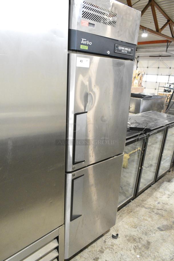 Turbo Air M3RF19-2-N Stainless Steel Commercial 2 Half Size Door Reach In Cooler and Freezer w/ Poly Coated Racks on Commercial Casters. 115 Volts, 1 Phase. Tested and Working! - Image 2 of 9