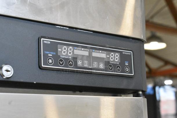 Turbo Air M3RF19-2-N Stainless Steel Commercial 2 Half Size Door Reach In Cooler and Freezer w/ Poly Coated Racks on Commercial Casters. 115 Volts, 1 Phase. Tested and Working! - Image 4 of 9