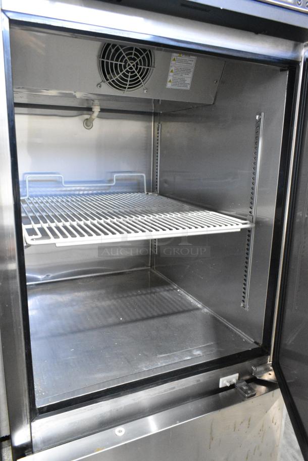 Turbo Air M3RF19-2-N Stainless Steel Commercial 2 Half Size Door Reach In Cooler and Freezer w/ Poly Coated Racks on Commercial Casters. 115 Volts, 1 Phase. Tested and Working! - Image 6 of 9