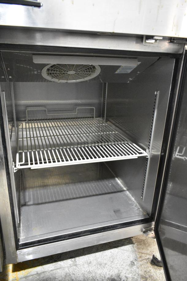 Turbo Air M3RF19-2-N Stainless Steel Commercial 2 Half Size Door Reach In Cooler and Freezer w/ Poly Coated Racks on Commercial Casters. 115 Volts, 1 Phase. Tested and Working! - Image 7 of 9