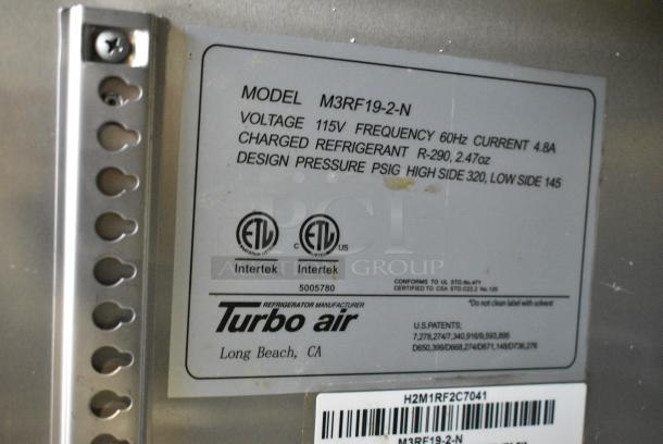 Turbo Air M3RF19-2-N Stainless Steel Commercial 2 Half Size Door Reach In Cooler and Freezer w/ Poly Coated Racks on Commercial Casters. 115 Volts, 1 Phase. Tested and Working! - Image 8 of 9