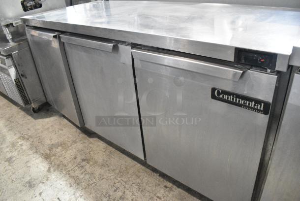 2017 Continental SW72 Stainless Steel Commercial 3 Door Work Top Cooler on Commercial Casters. 115 Volts, 1 Phase. Tested and Working! - Image 3 of 11