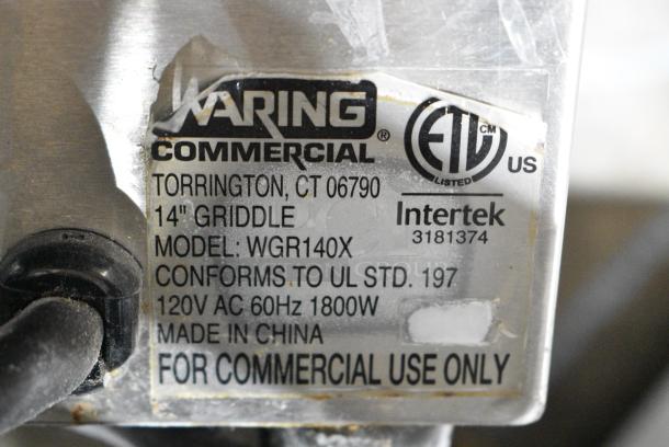 Waring WGR140X Stainless Steel Commercial Countertop Electric Powered Flat Top Griddle. 120 Volts, 1 Phase. - Image 7 of 7
