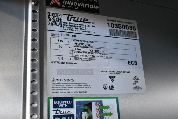 2021 True T-35-HC Stainless Steel Commercial 2 Door Reach In Cooler w/ Poly Coated Racks on Commercial Casters. 115 Volts, 1 Phase. Tested and Working! - Image 10 of 10