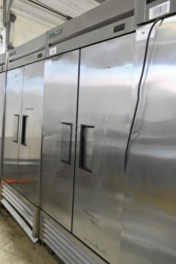2022 True T-35-HC Stainless Steel Commercial 2 Door Reach In Cooler w/ Poly Coated Racks on Commercial Casters. 115 Volts, 1 Phase. Tested and Working! - Image 1 of 7