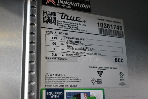 2022 True T-35-HC Stainless Steel Commercial 2 Door Reach In Cooler w/ Poly Coated Racks on Commercial Casters. 115 Volts, 1 Phase. Tested and Working! - Image 7 of 7