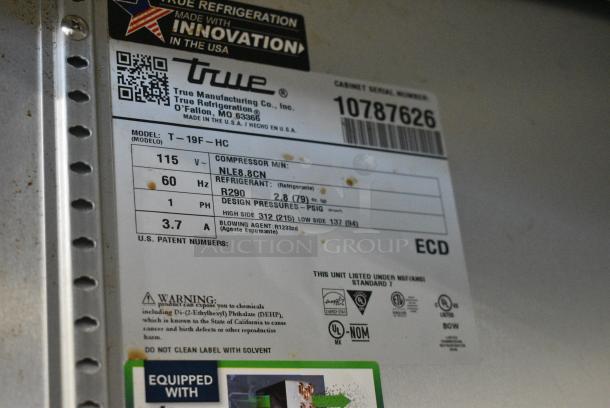 2024 True T-19F-HC Stainless Steel Commercial Single Door Reach In Freezer w/ Poly Coated Racks. 115 Volts, 1 Phase. Tested and Working! - Image 4 of 4