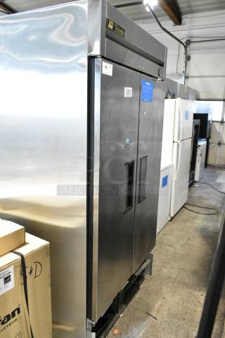 True T-35 Stainless Steel Commercial 2 Door Reach In Cooler w/ Poly Coated Racks. 115 Volts, 1 Phase. Tested and Working!