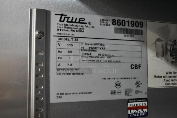 True T-35 Stainless Steel Commercial 2 Door Reach In Cooler w/ Poly Coated Racks. 115 Volts, 1 Phase. Tested and Working! - Image 7 of 7