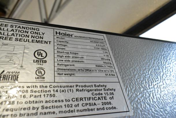 Haier HC46SF10SV Mini Cooler. 115 Volts, 1 Phase. Tested and Powers On But Does Not Get Cold - Image 5 of 5