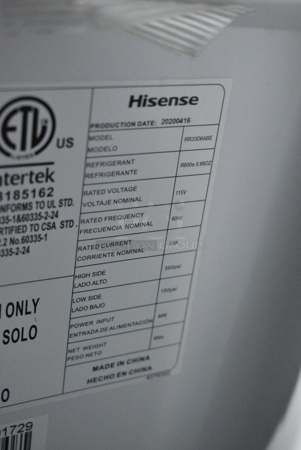 2020 Hisense RR33D6ABE Mini Cooler. 115 Volts, 1 Phase. Tested and Working! - Image 6 of 7